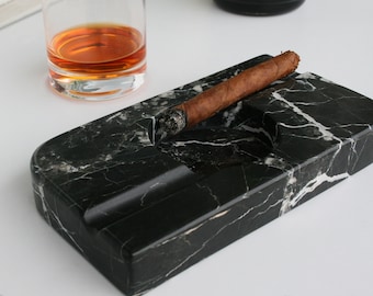 Echte zwartmarmeren asbak voor interieur, marmeren sigarenasbak, cadeau voor sigarenliefhebber, luxe sigaaraccessoires, grote nieuwjaarsverkoop