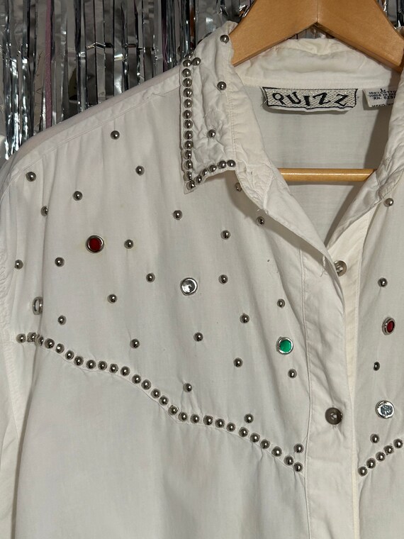 80s Vintage Western Studded Short Sleeve Button D… - image 3