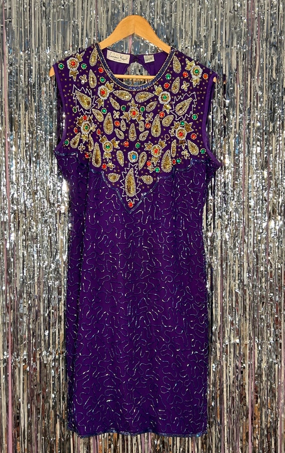 80s Vintage Silk Beaded Cocktail Dress by Laurenc… - image 2