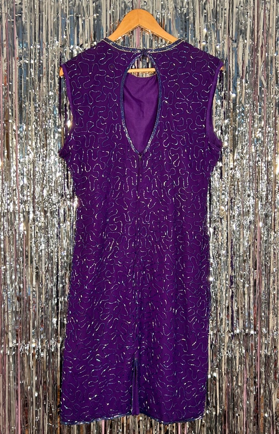 80s Vintage Silk Beaded Cocktail Dress by Laurenc… - image 3