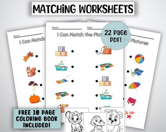 Planilhas correspondentes para impressão, combine a imagem, atividade pré-escolar do jardim de infância, livro ocupado, páginas educacionais, currículo do jardim de infância