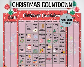 Calendário do Advento de Natal para Crianças, Contagem Regressiva para Atividades de Natal (Download Digital)