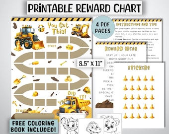 Construction Reward Chart: Kids Chore Chart, Behavior Tracker (Digital Download)