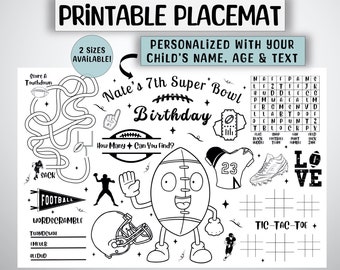 Jogo americano para colorir personalizado com tema de futebol para aniversário (Download digital)