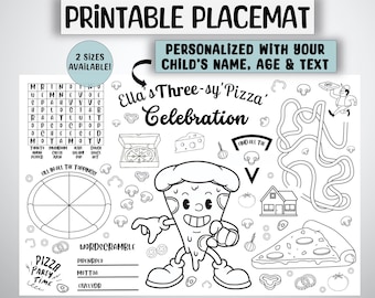 Mantel individual personalizado para colorear de fiesta de pizza, cumpleaños infantil (descarga digital)