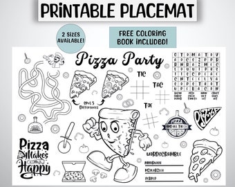 Mantel individual para colorear de fiesta de pizza, juego de cumpleaños infantil (descarga digital)