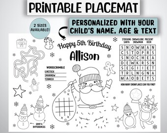 Jogo americano personalizado para colorir com tema natalino, atividade infantil de Natal (download digital)
