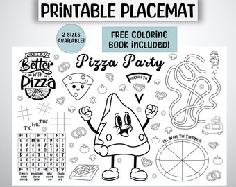 Pizza Birthday Party Coloring Placemat, Pizza Party Birthday, Kids Birthday Game, Pizza Coloring Placemat, Pizza Party, Kid Party Favor