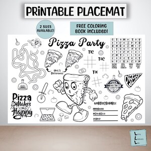 Mantel individual para colorear de fiesta de pizza, juego de cumpleaños infantil (descarga digital)