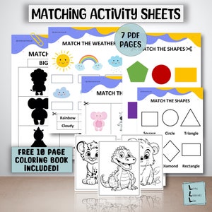 Printable Matching Worksheets, Color Matching Game, Busy Book Printable, Educational Activity, Homeschool Worksheet,Busy Binder for Toddlers