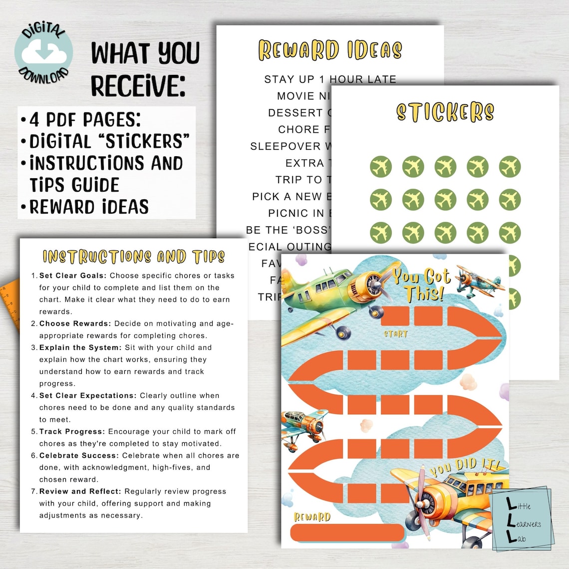 Airplane Reward Chart, Printable Aviation Behavior Tracker, Kids Daily ...