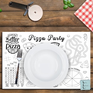 Pizza Birthday Party Coloring Placemat, Pizza Party Birthday, Kids ...