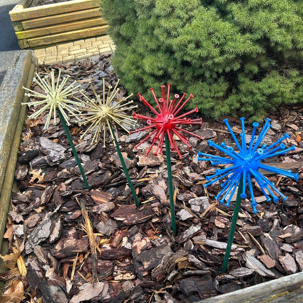 Metal Flower Art Dandelion Garden Planter  Deer Resistant Plants Upcycled Material Low Maintenance Recycled and Reclaimed