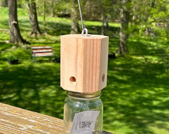 Carpenter Bee Trap Handcrafted Rustic  - Eco-Friendly Pest Control Solution Mason Jar Carpenter Bee Trap Wood Hanging Carpenter Bee Trap