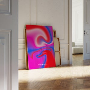 Stampa artistica psichedelica Aura, poster Gardient colorato, citazione Trust the process, disegno astratto per la decorazione della parete