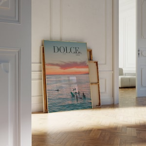 Impresión de póster de fotografía de Surf Ocean en papel mate, Dolce Vita Sunset Wall Art, decoración del hogar, impresión de moda
