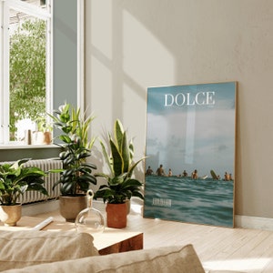 Póster de papel mate con diseño de paisaje de surf en la playa, Dolce Vita