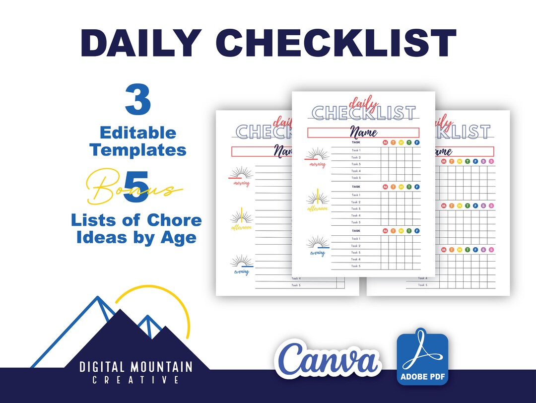Daily Checklist Chart Editable Printable Planner Weekly - Etsy UK
