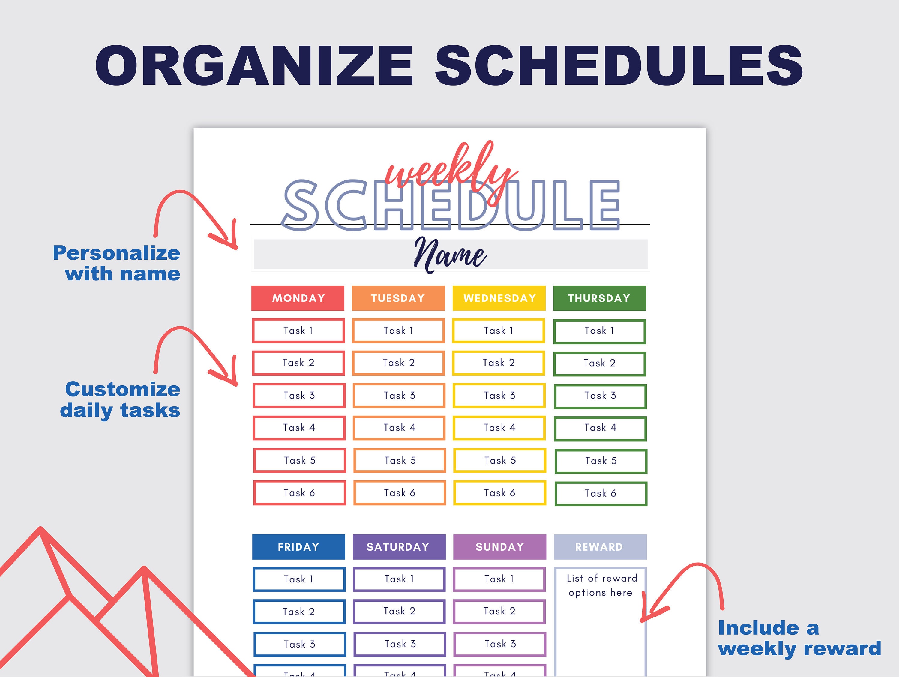 Daily Schedule Chart Weekly Schedule Chart Editable - Etsy