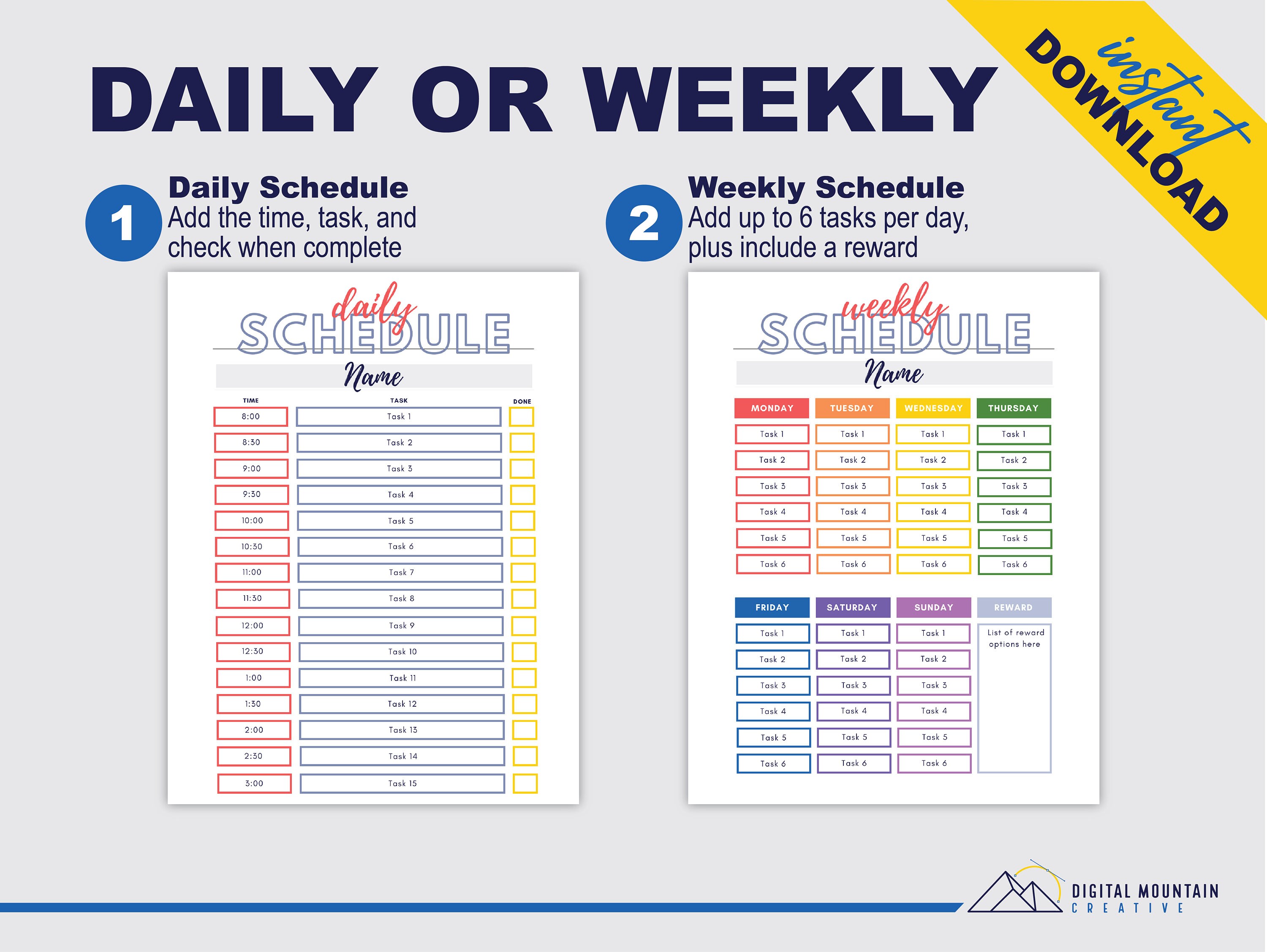 Daily Schedule Chart Weekly Schedule Chart Editable - Etsy