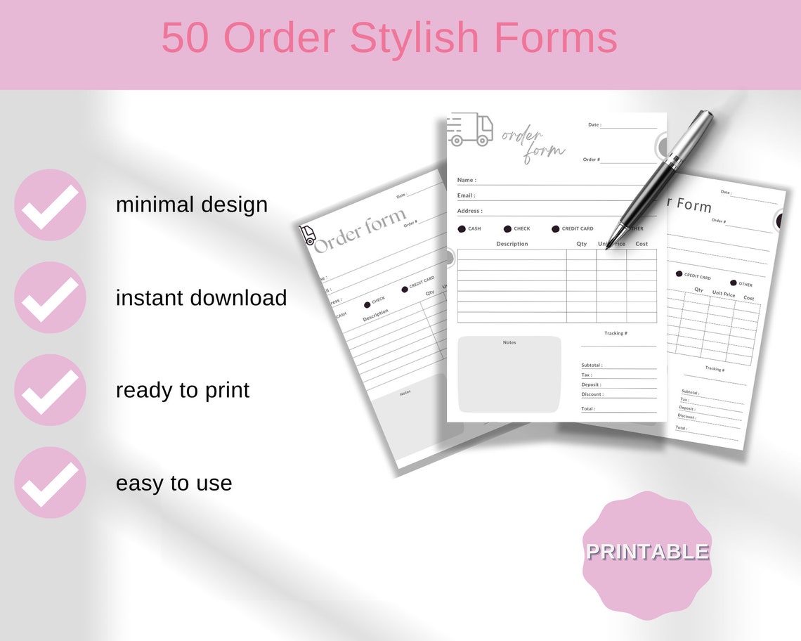 Small Business Order Forms Printable Pack of 3 Order - Etsy
