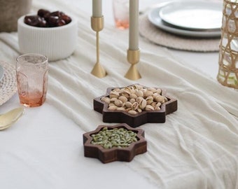 Bandeja em formato de estrela com 3 porta-copos, estilo moderno para o Ramadã e o Eid, bandeja de madeira para decoração de casa.