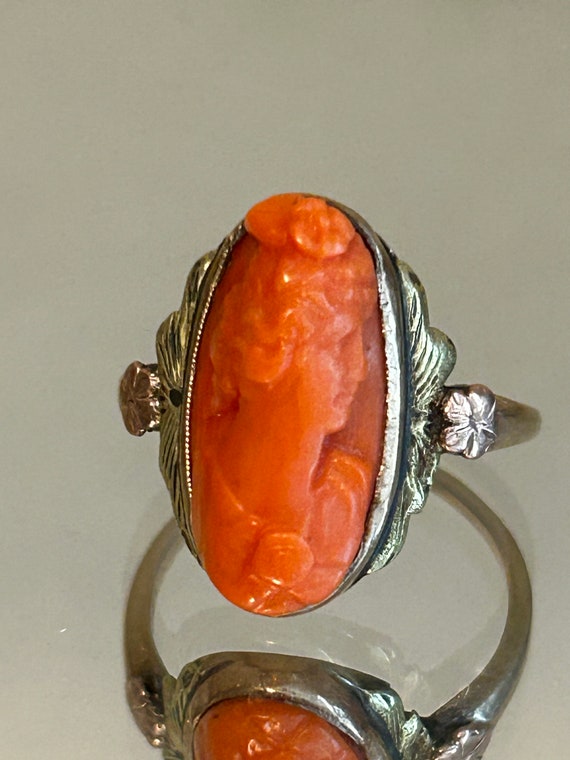 10k 1930s Art Deco Coral Cameo Ring