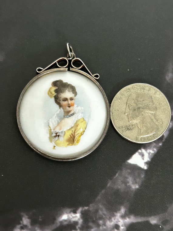 Antique Victorian Handpainted Pendant - image 2