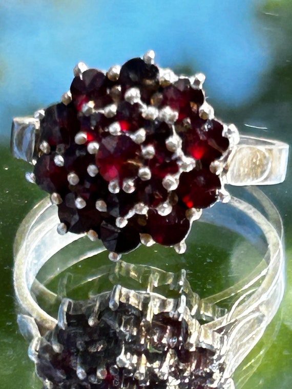 Antique 900 Silver Bohemian Rose Cut Garnet Ring