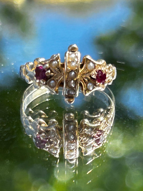 Victorian 14k Ruby and Seed Pearl Ring
