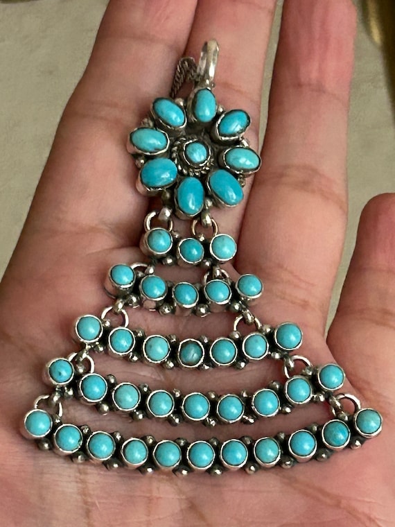 Vintage Navajo Snake Eye Turquoise Pendant with 18
