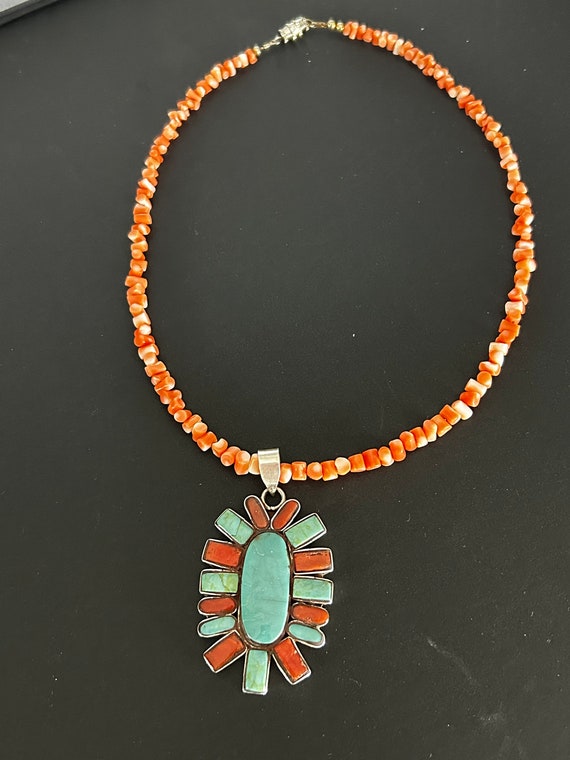 Vintage Southwestern Coral & Turquoise Pendant and