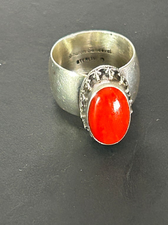 Sharon Sandoval Vintage Native American Navajo Coral Sterling Silver Bracelet Old Sharon Sandoval Vintage Native American Navajo Coral Sterling Silver Bracelet Old