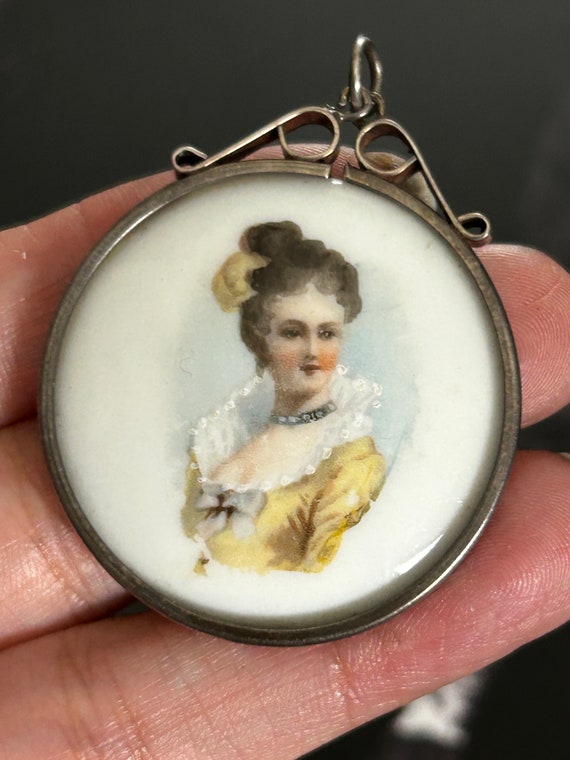 Antique Victorian Handpainted Pendant - image 1