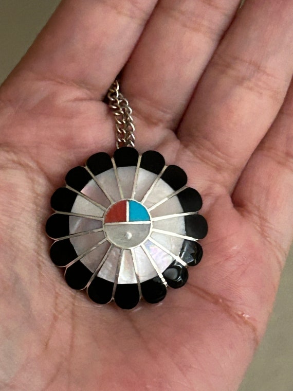 Vintage Zuni 1.5 inch Sunface Pendant with Sterlin