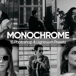 15 Monochrome Lightroom Mobile & Desktop Presets, Kontrast monoton, Porträt, Schwarzweiß-Presets