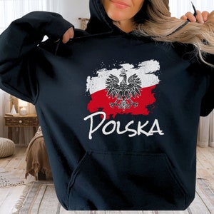 Polish Flag Hoodie | Vintage Style Distressed Polska Hooded Sweatshirt, Poland Coat of Arms