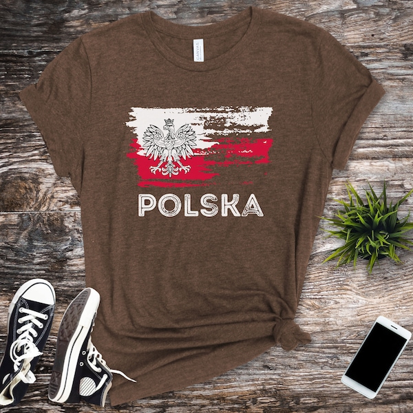 Distressed Polska Tee Shirt | Vintage Style Faded Polish Flag Unisex Crewneck Tshirt, Polish Heritage Gift