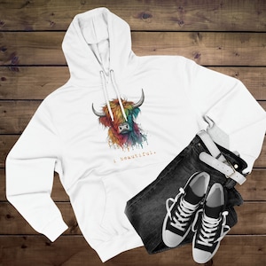 I beautiful Highland Cow Hoodie | Watercolor Rainbow Art Splatter Hairy Highland Cow Beautiful Hairy Rainbow Watercolored Art Highland Cow