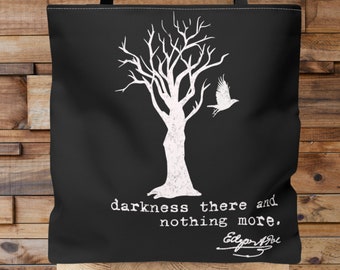 Distressed Edgar Allen Poe Raven Tote Bag | Edgar Allen Poe The Raven Over the Shoulder Tote Bag