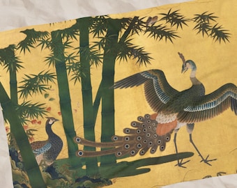 Japanese Art Beach Towel | Vintage Japan Peacocks and Bamboo Art Summer Towel,  Tosa Mitsuyoshi Museum Art Large Beach Towel