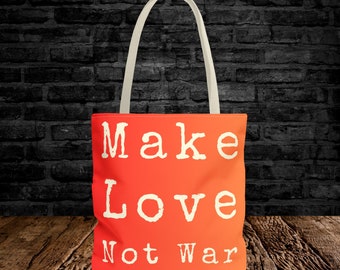 Make Love Not War Tote Bag | Simple Typewriter Font Over the Shoulder Bag, Vintage Style Peace Tote Bag