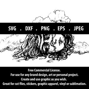 Gráfico de cabeza flotante para uso comercial, estética de tinta, estética cómica, ilustración, archivo cortado, pegatina, vinilo - jpeg, dvg, dxf, eps, png
