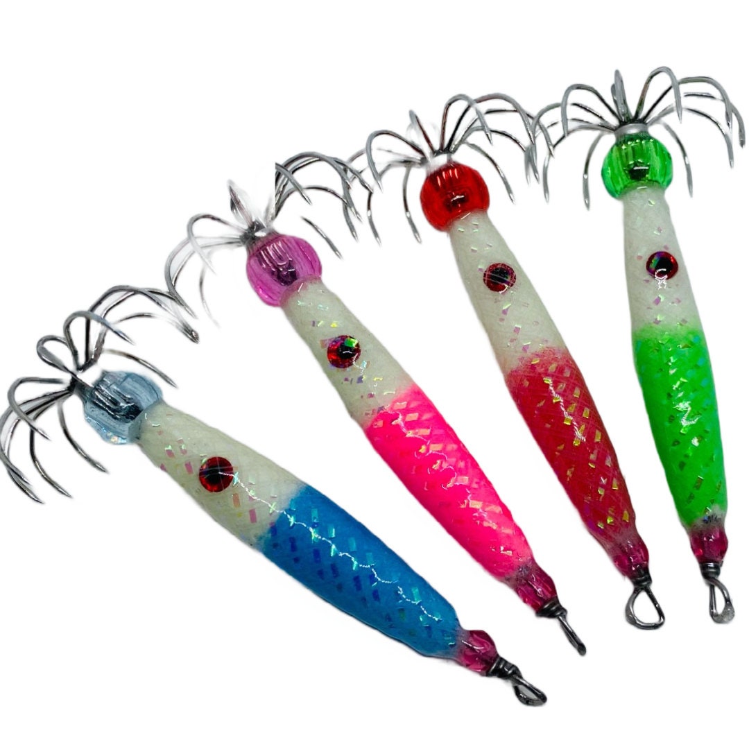 Squid Jig 1/2 oz weighted jigs Handmade 30mm wide hook