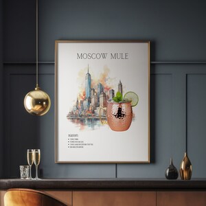Moscow Mule Art Print | Bar Cart Decor Cocktail Poster | Party Signature Drink Sign | Trendy Wall | Minimalist Elegant Sophisticated Retro