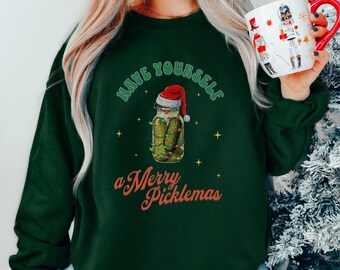 Sweat-shirt cornichons en conserve, sweat-shirt de la saison de mise en conserve, pull Pickle Lovers, sweat-shirt cornichon mignon, sweat-shirt Pickle Jar, tee-shirt Santa Pickle