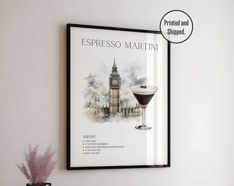 Espresso Martini Art Print | Bar Cart Decor Cocktail Poster | Party Signature Drink Sign | Trendy Wall | Minimalist Elegant Sophisticated