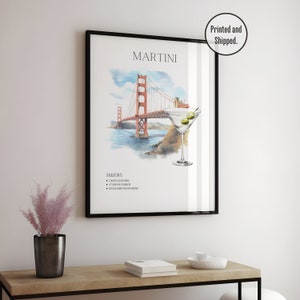 Martini Cocktail Art Print | Bar Cart Decor | Classic Martini Art Poster | Trendy Wall Art | Alcohol Sign for Bar | Watercolor Retro Vintage