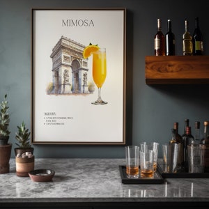 Mimosa Art Print | Bar Cart Decor Cocktail Poster | Party Signature Drink Sign | Trendy Wall | Minimalist Elegant Sophisticated Retro