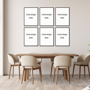 6 Frame PSD Mockup, Printable Wall Art Mockup, Modern wood mockup, Dining Room Frame Mockup, Set of 6 Frame Mockup, Vertical frame mockup